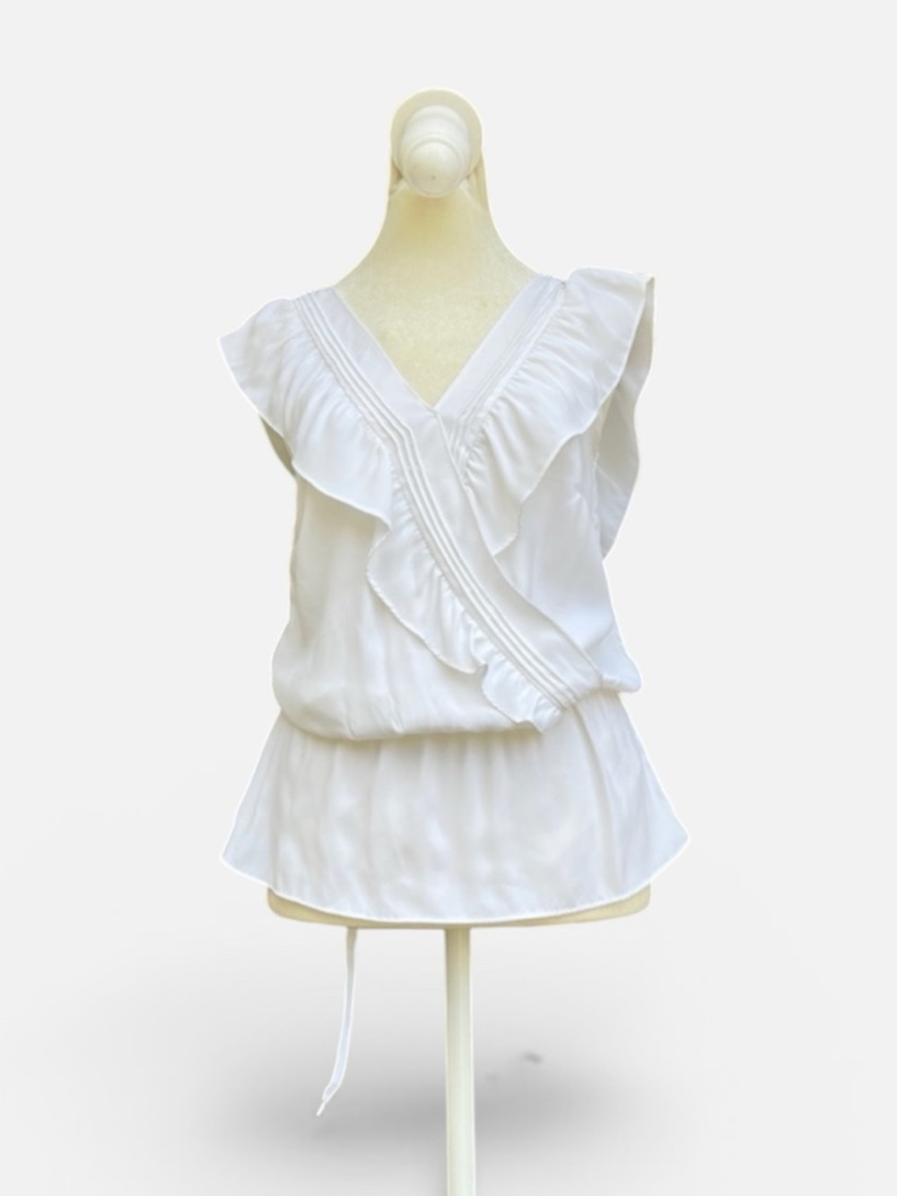 White House Black Market Sleeveless Ruffle Surplice Blouse in White Size XS NWT